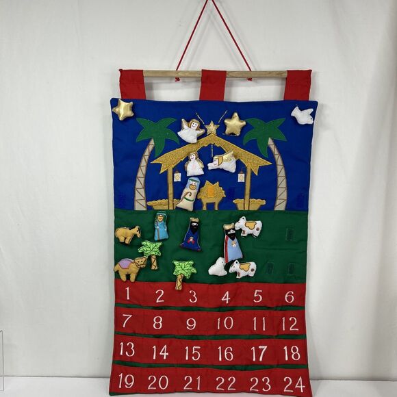 Vermont Christmas Nativity Scene Advent Calendar Pockets 16 Figure Holy Night - Picture 2 of 6